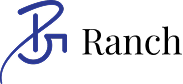 Stylized initials in blue against black backdrop